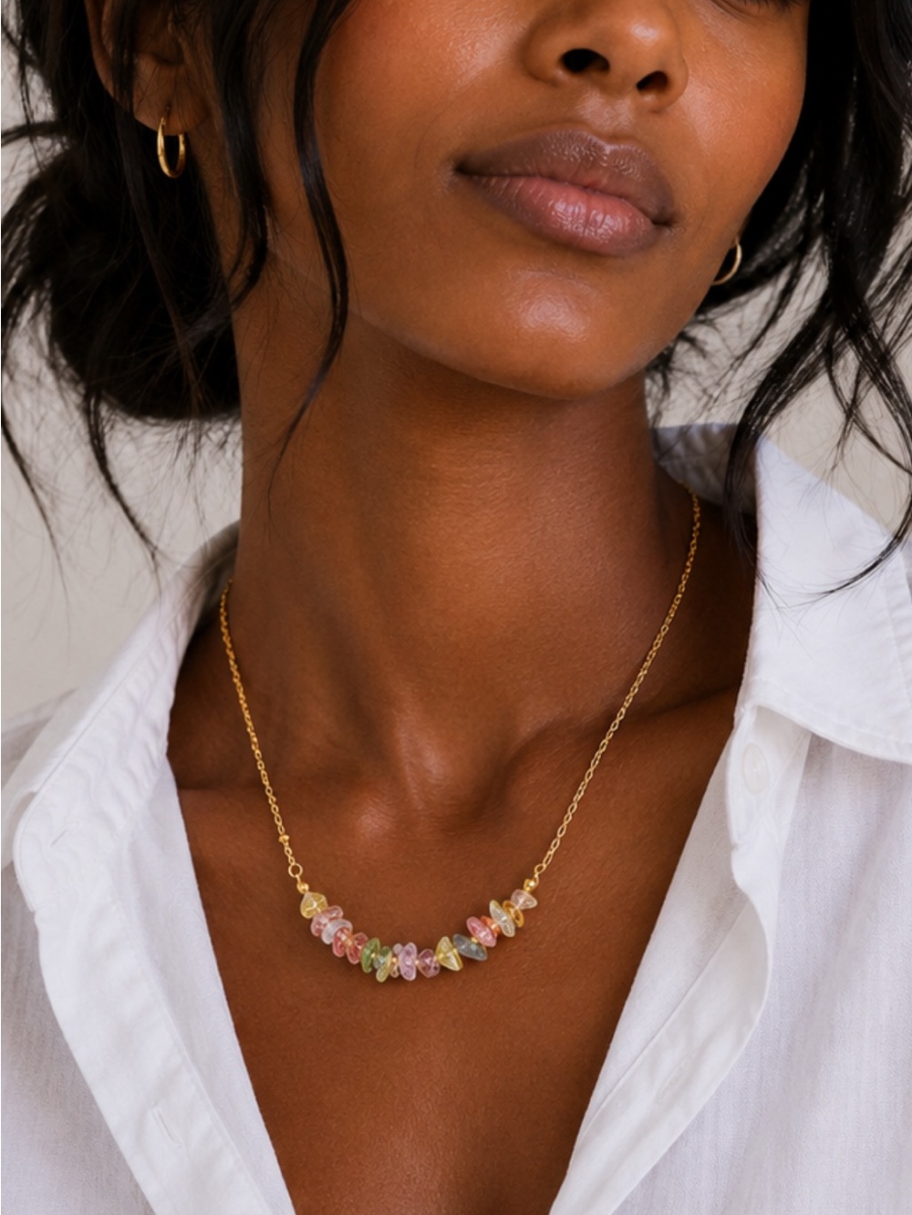 New! Preppy Colorful 18K Gold Plated Mixed Bead Necklace NWOT - Picture 3 of 4